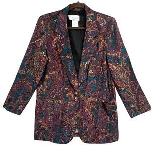 VTG 90s Paisley Tapestry Blazer Womens S Boho Indie Art Teacher Jacket